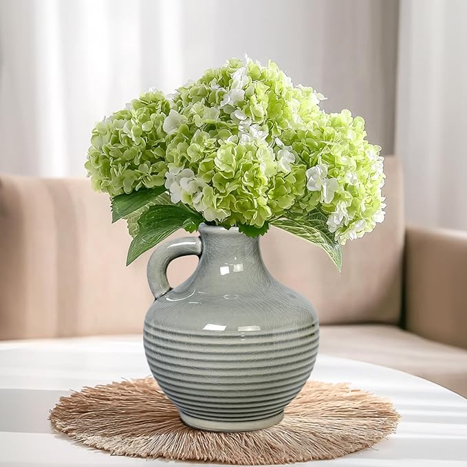 Sunddo Gray Ceramic Flower Vase， 6 Inch Small Modern Boho Vase for Home Decor, Decorative Vases with Handle, Neutral Accent for Minimalist, Table, Living Room, Bathroom, Shelf, Mantel Decor