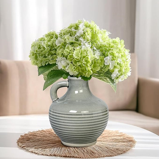 Sunddo Gray Ceramic Flower Vase， 6 Inch Small Modern Boho Vase for Home Decor, Decorative Vases with Handle, Neutral Accent for Minimalist, Table, Living Room, Bathroom, Shelf, Mantel Decor