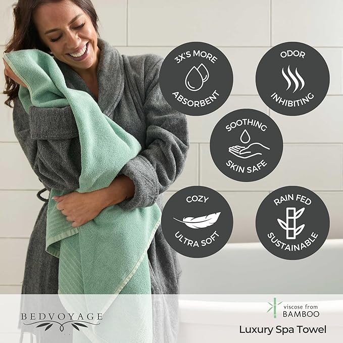 BedVoyage Luxury Bath Towels Set of 6 - Ultra Soft Plush Bathroom Towel Set - Highly Absorbent Viscose from Bamboo Bath Towels Ultra Soft - Spa Towel for Body - Seaglass