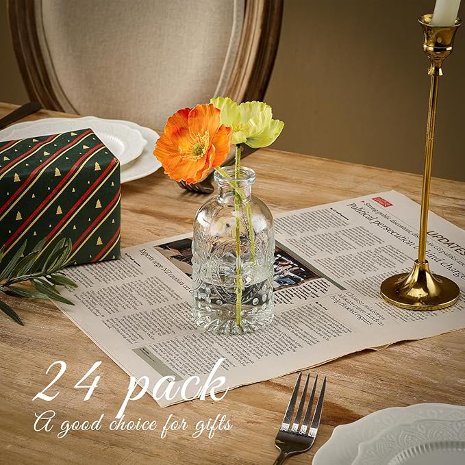 Glass Bud Vase Set of 24 Pcs Small Minimalist Vases for Flowers, Vintage Rustic Home Decor for Table Centerpiece Wedding Party, Modern Clear Aromatherapy Bottle for Living Room Bedroom