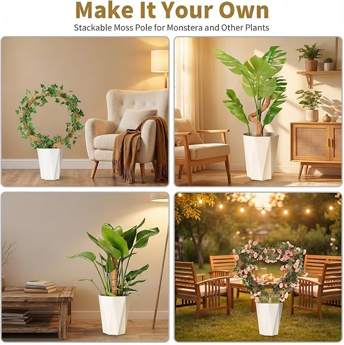 Moss Pole for Monstera, 4-Pack for All Stages - Two 28'' Bendable & Two 12'' Stackable Coir Poles, 7mm Aluminum Core Plant Support Stakes & Indoor Trellis for Pothos and Philodendron