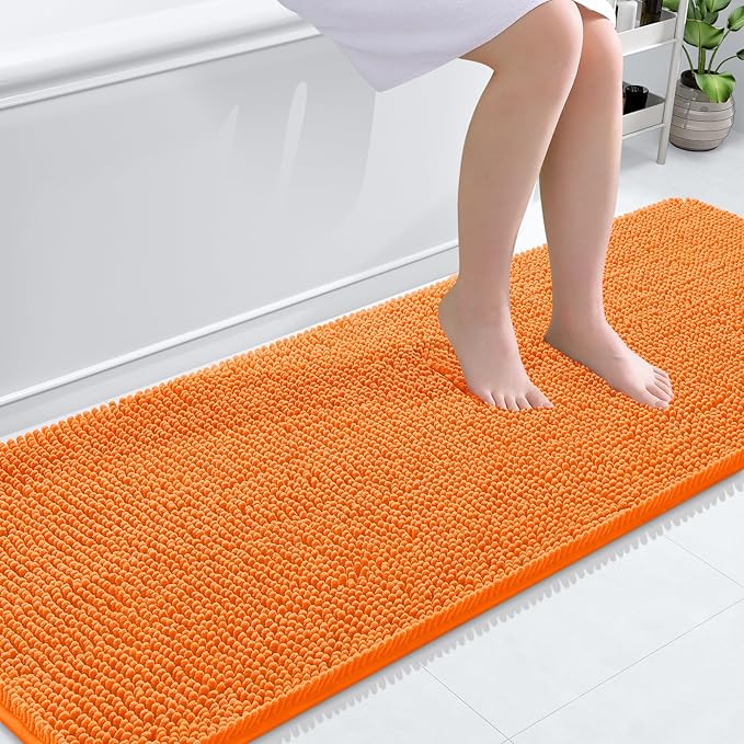OLANLY Bathroom Rugs 70x24, Extra Soft Absorbent Chenille Bath Rugs, Rubber Backing Quick Dry, Machine Washable Bath Mats for Bathroom Floor, Tub and Shower, Home Decor Accessories, Orange