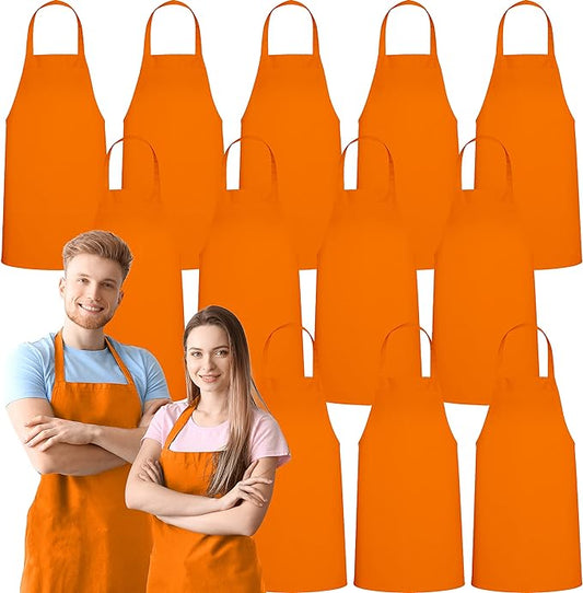 GREEN LIFESTYLE 12 Pack Professional Chef Apron – Grilling Aprons for Men, Waterproof Cooking Apron for BBQ, Work or Restaurant Use, Kitchen Aprons for Women – Orange, No Pockets