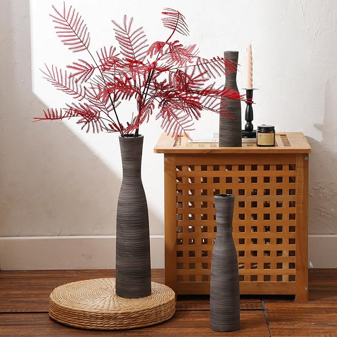 ALMA Black Skinny Tall Vase for Floor, 16'' Boho Gray Vase for Pampas Grass Dried Flower Bouquet, Decoratived Ceramic Rustic Vases for Home Decor, Living Room Floor, Mantel Decoration
