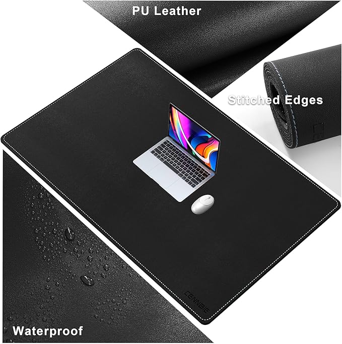 CENNBIE Leather Desk Pad, 51.2" x 31.4" Extra Large Leather Desk Mat Blotter Protector, Non-Slip Mouse Pad, Waterproof PU Leather Desk Mat on top of desks Large for Office and Home (Black)