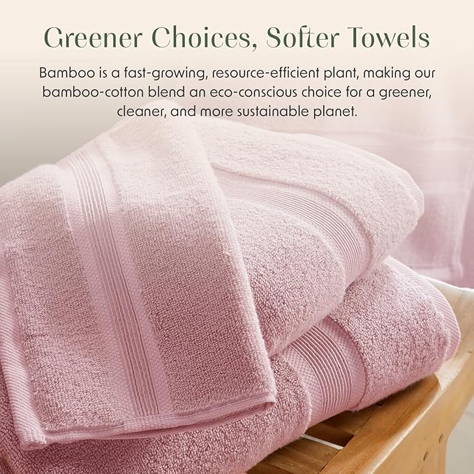 Springtree Home Luxury Bamboo Rayon Bath Towel Set of 4 | 35% Bamboo Rayon - 65% Cotton | Absorbent Quick-Dry Towels for Bathroom | Oeko-TEX Standard 100 Cotton | Pink Shadow