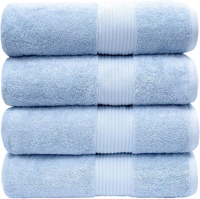 Luxury Extra Large Oversized Bath Towels | Hotel Quality Towels | 650 GSM | Soft Combed Cotton Towels for Bathroom | Thick & Fluffy Bath Sheets | Sky Blue - 4 Pack