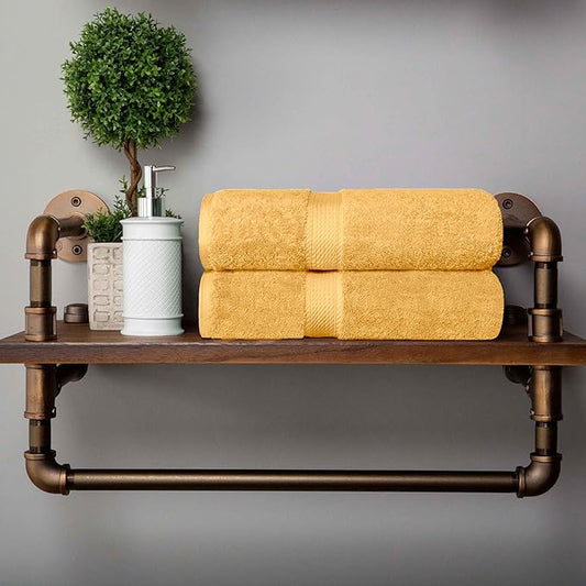 BLUENILEMILLS Madison Egyptian Cotton Bath Towels, Towel Set for Bathroom, Shower, Hotel, Plush, 900 GSM, Highly Absorbent and Ultra-Soft Towels, Bath Essentials, Towels, Set of 2, Gold