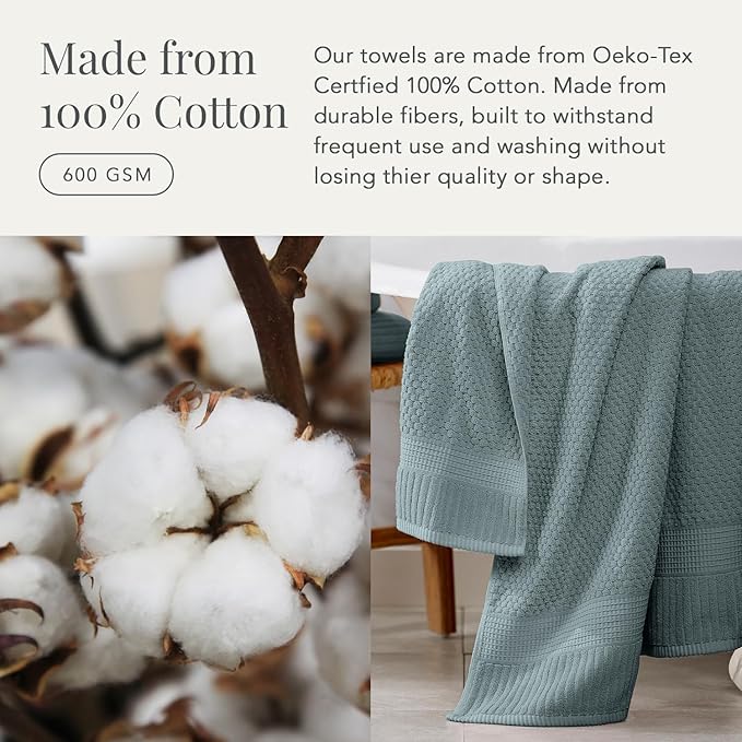 NY Loft 100% Cotton Bath Towel 4 Pack | Super Soft & Absorbent Quick-Dry Bath Towels 30" x 52" | Textured and Durable Cotton | Premium Thick Towels | 4 Pack Bath Towel - Stormy Sea