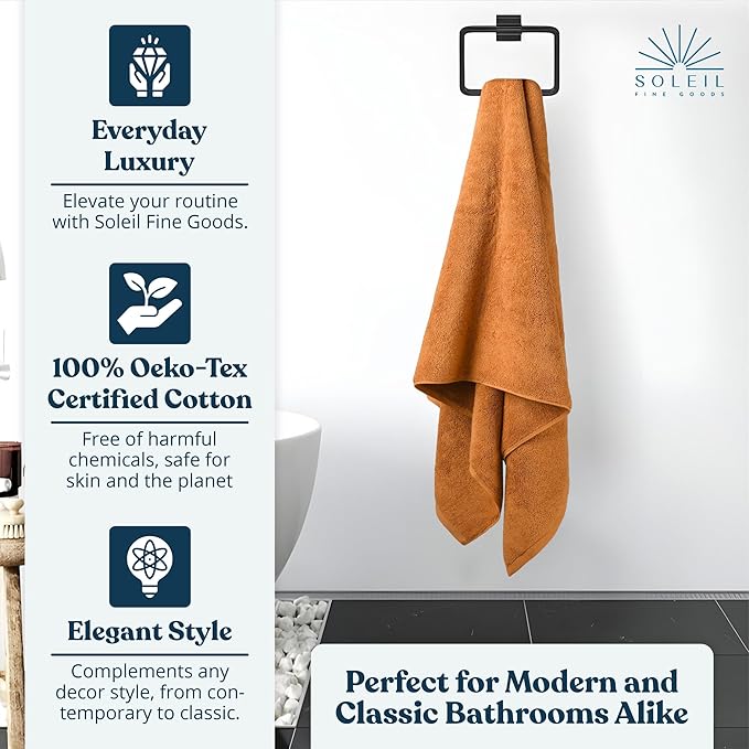 Soleil Fine Goods Luxurious 800 GSM 100% Cotton Bath Towel Set (4-Pack, 27x54) - Heavyweight & Ultra Absorbent, Plush Softness for Bathroom | Hotel & Spa Quality Luxury Towels- Brown Amber