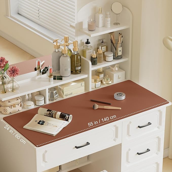 Aothia Leather Desk Pad Protector, Office Desk Mat, Large Mouse Pad, Laptop Desk Pad, Non-Slip PU Leather Desk Blotter, Waterproof Desk Writing Pad for Office and Home (Brown, 55" x 24")