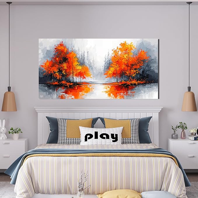 Canvas Wall Art Decor Modern Landscape Wall Art for Living Room Canvas Art Wall Decor Fall Orange Artwork for Walls Black and White Wall Art Prints Bedroom Office Home Decor Aesthetic 20" X 40"