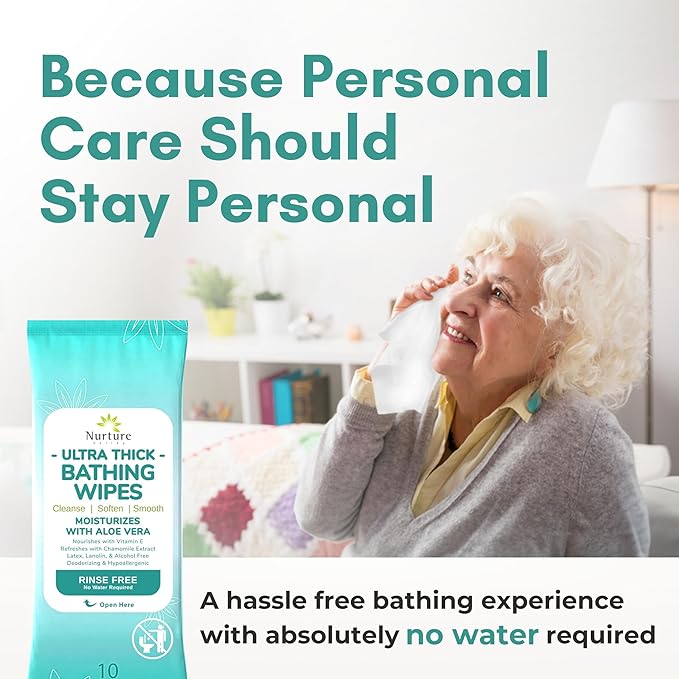 Nurture XL Ultra Thick Body Wipes for Adults w/Aloe | 120 Extra Large Disposable Cloth Wet Cleansing No Rinse Bathing Washcloths, Waterless Shower | Bath Wipe for Women, Men & Elderly