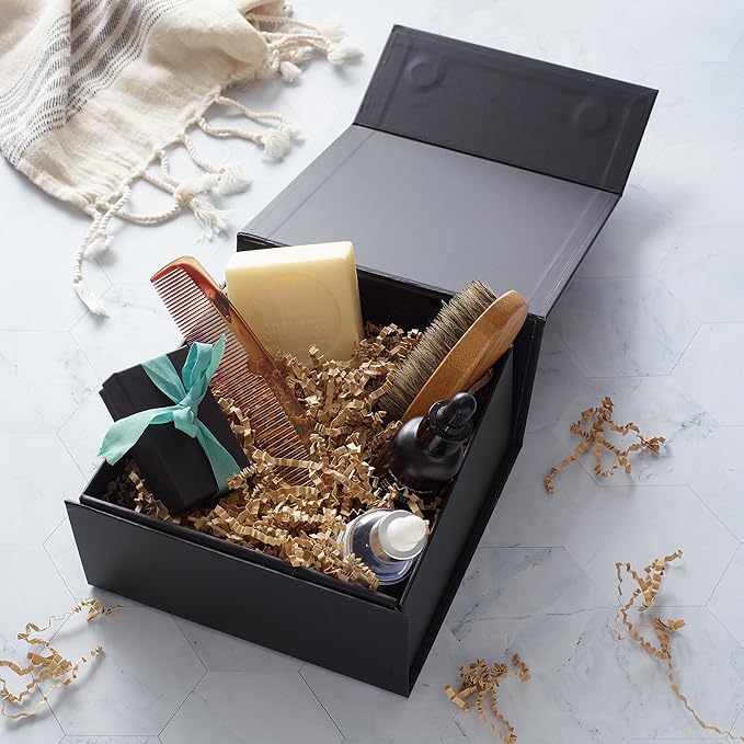 CECOBOX - Gift Boxes with Lids for Presents 6"x6"x2.75" - Matte, Collapsible Magnetic Closure Gift Box - Groomsmen & Bridesmaid Proposal Boxes, Wedding, PR, Birthdays, Holidays (Black)