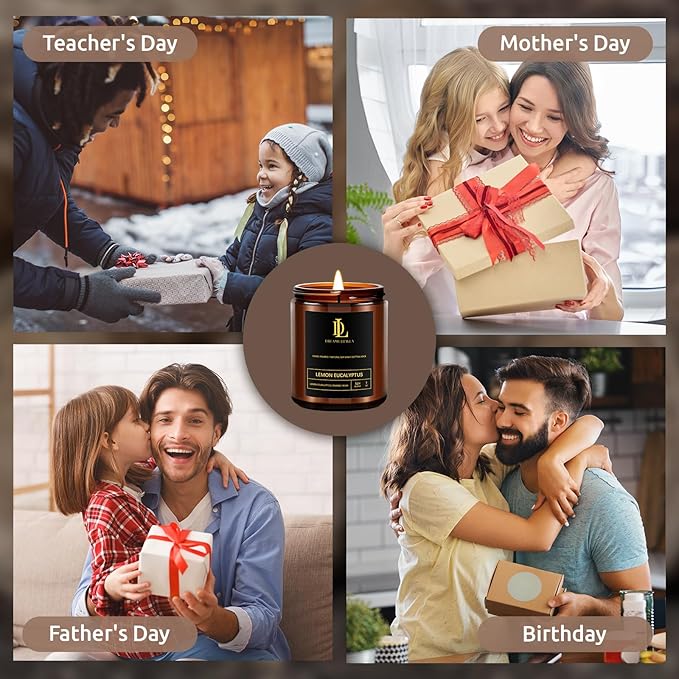 Lemon Eucalyptus Scented Candles, Soy Candle for Home Scented, Candles Gift for Women Men, 7oz with 50 Hour Burn Time