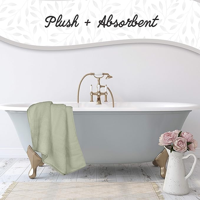 Luxury 8-Piece 100% American Combed Cotton Towel Set Includes 2 Extra Large Bath Towels, 2 Hand Towels, and 4 Washcloths Ringspun Cotton is Extra Absorbent and Super Soft (Green)