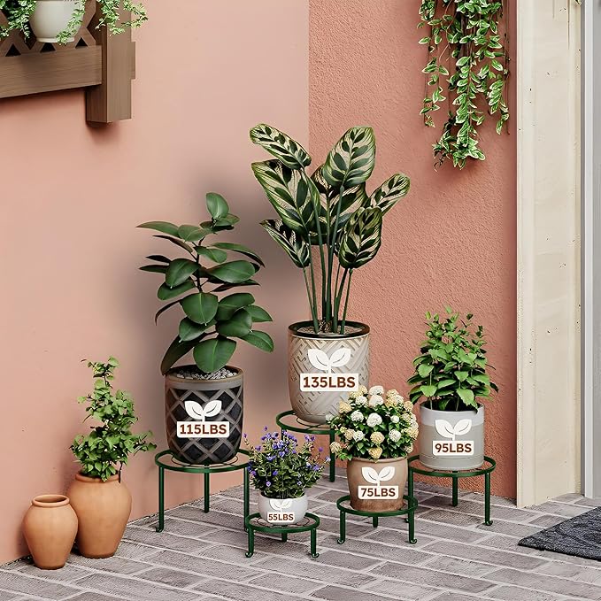 5 Pack Metal Pot Rack Stand,Patented Plant Stand for Flower Pot Heavy Duty Potted Holder Indoor Outdoor, Rustproof Iron Garden Container Round Supports