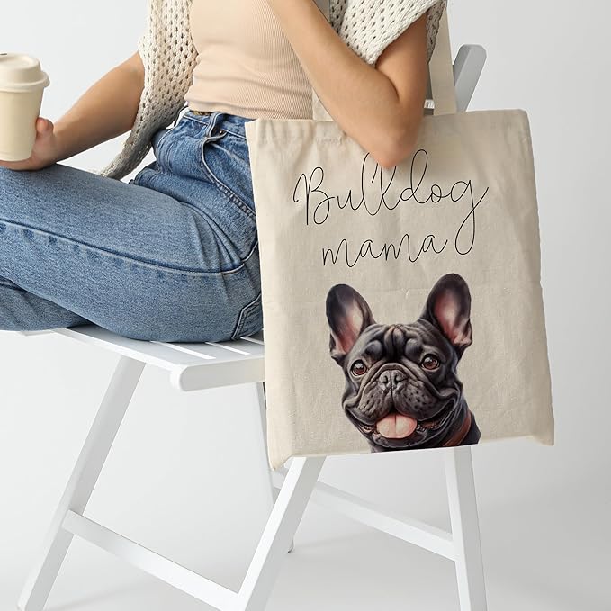 Dog Mama Tote Bag – Cute Dog Lover Canvas Bag, Reusable Shopping Shoulder Bag for Women, Pet Mom Gift,