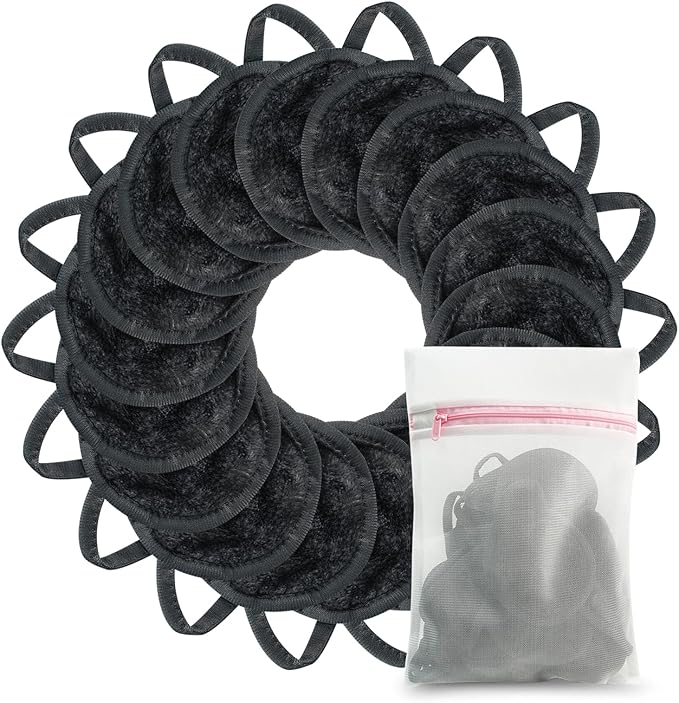 Nugilla 18 Packs Reusable Makeup Remover Pads with a Washable Laundry Bag, Resuable Microfiber Round Towel Skin Face Towels, Soft Makeup Remover Cloth, Fast Drying Washcloth (Grey)