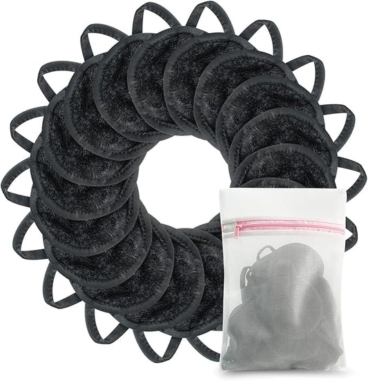 Nugilla 18 Packs Reusable Makeup Remover Pads with a Washable Laundry Bag, Resuable Microfiber Round Towel Skin Face Towels, Soft Makeup Remover Cloth, Fast Drying Washcloth (Grey)