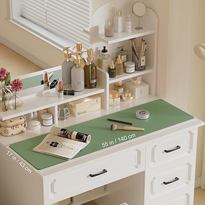 Aothia Leather Desk Pad Protector, Office Desk Mat, Large Mouse Pad, Laptop Desk Pad, Non-Slip PU Leather Desk Blotter, Waterproof Desk Writing Pad for Office and Home (Olive Green, 55" x 17")