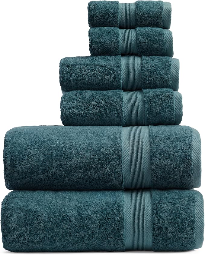 Springtree Home Luxury Viscose from Bamboo Bath Towel Set 6 Piece Set | 35% Viscose from Bamboo - 65% Cotton | Absorbent Quick-Dry Towels for Bathroom | Oeko-TEX Standard 100 Cotton | Deep Teal