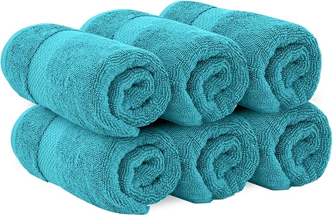 White Classic Luxury Aqua Hand Towels - Soft 100% Turkish Cotton | Highly Absorbent Hotel spa Bathroom Towel Collection | 16x30 Inch | Set of 6