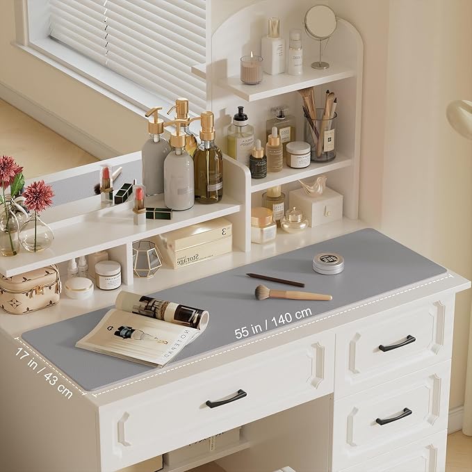 Aothia Leather Desk Pad Protector, Office Desk Mat, Large Mouse Pad, Laptop Desk Pad, Non-Slip PU Leather Desk Blotter, Waterproof Desk Writing Pad for Office and Home (Light Grey, 55" x 17")