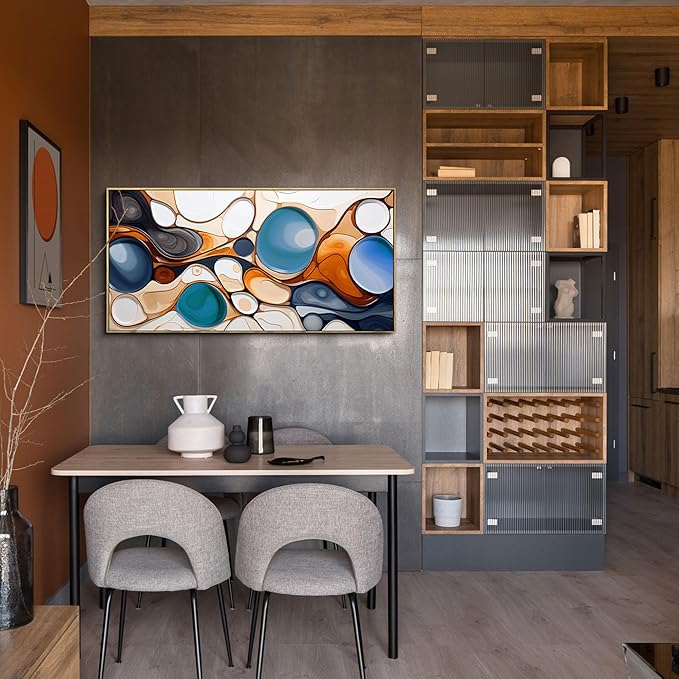 yiijeah Framed Wall Art - Large Artwork Blue and Orange Abstract Canvas Wall Art for Living Room Colorful Paintings Wall Decor Bedroom Office Home Decoration Modern Art Color Wall - 40x20 Inches