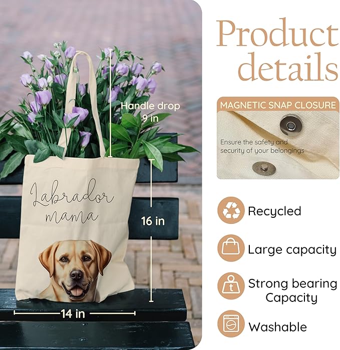 Dog Mama Tote Bag – Cute Dog Lover Canvas Bag, Reusable Shopping Shoulder Bag for Women, Pet Mom Gift,
