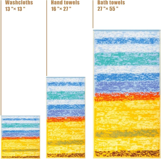 SEMAXE 18-Pack Bath Towel Set Include 6 Bath Towels, 6 Hand Towels, 6 Wash Cloths, 100% Cotton Bathroom Towels with Hanging Loops, Soft & Absorbent Towel, Colorful Towel - Wheat Field Collection