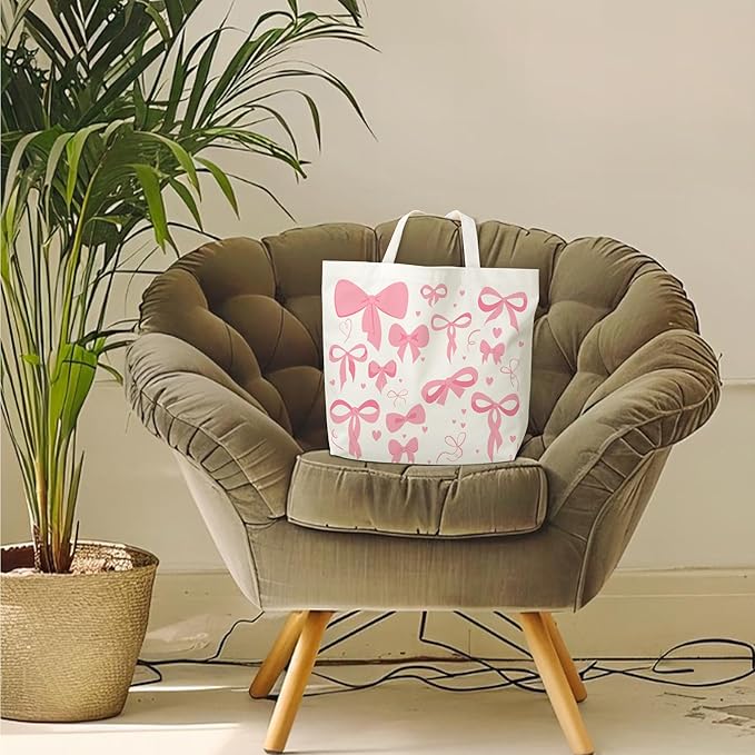 Pink Bow Canvas Tote Bag