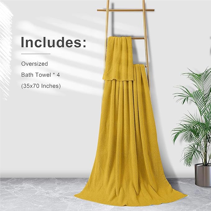 Extra Large Bath Towel Sheet Set 35x70 Inches - Oversized Bath Towels Set,Jumbo Large Microfiber - Quick Dry,Super Soft,Highly Absorbent Towel Set for Bathroom,Hotel,SPA,Pack of 4(Sweet Yellow)
