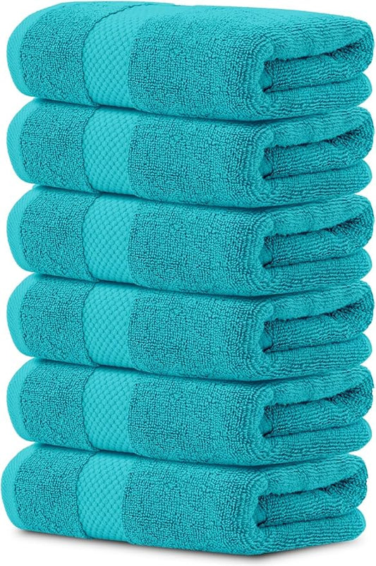White Classic Luxury Aqua Hand Towels - Soft 100% Turkish Cotton | Highly Absorbent Hotel spa Bathroom Towel Collection | 16x30 Inch | Set of 6