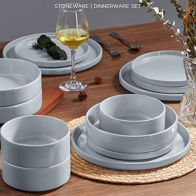 Onader Dinner Plates and Bowls Sets, 8 Pieces Stoneware Dinnerware Service for 2, Gray Ceramic Kitchen Dish Set, Speckled Dishware Dining Ware - Slate Gray