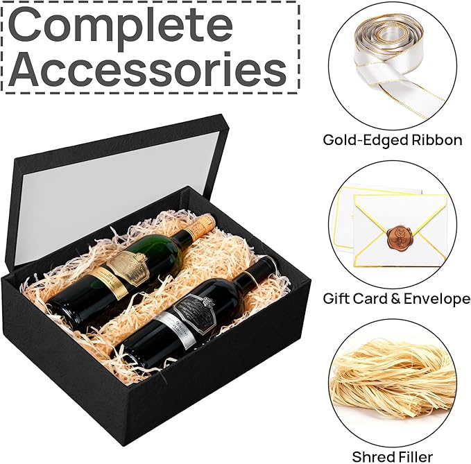 JOYIT Black Gift Box 16.5''x13''x5.5'' - Large Gift Boxes with Lid for Presents Packaging, Birthday, Christmas, Wedding, Anniversary, Big Gift Box with Ribbon, Shred Filler, Card, Wax Seal (Black)