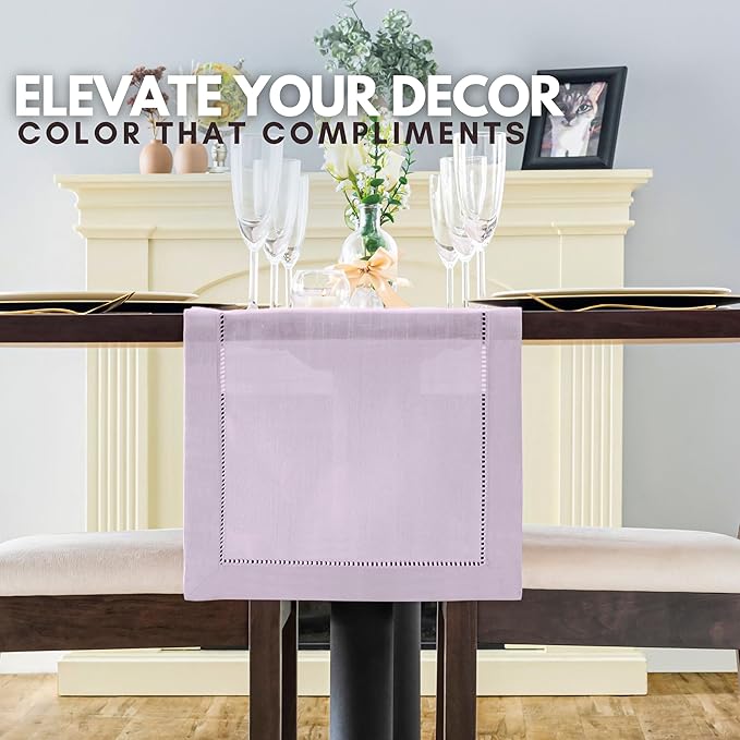 Lavender Table Runner – Elegant Hemstitch Purple Runner for Dining, Weddings, and Home Decor – Light Purple, Lilac, Pastel Runners for Tables (14 x 108 Inches Long)