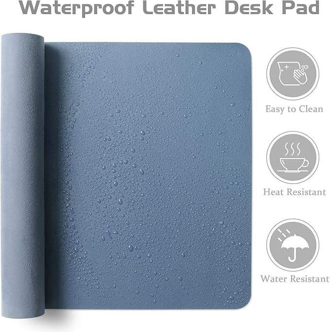 Aothia Leather Desk Pad Protector, Office Desk Mat, Large Mouse Pad, Laptop Desk Pad, Non-Slip PU Leather Desk Blotter, Waterproof Desk Writing Pad for Office and Home (Denim Blue, 55" x 17")
