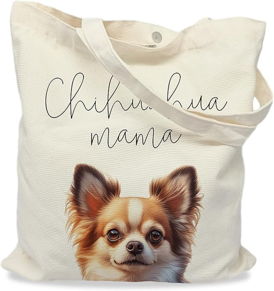 Dog Mama Tote Bag – Cute Dog Lover Canvas Bag, Reusable Shopping Shoulder Bag for Women, Pet Mom Gift,