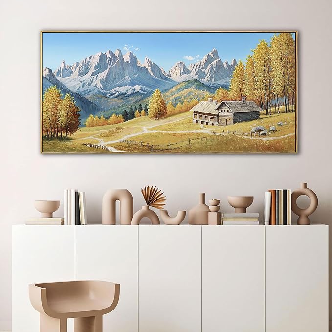 yiijeah Rustic Wall Art - Paintings for Living Room Framed Canvas Wall Decor Large Framhouse Country Fall Snowman Picture for Bedroom Office Home Decoration