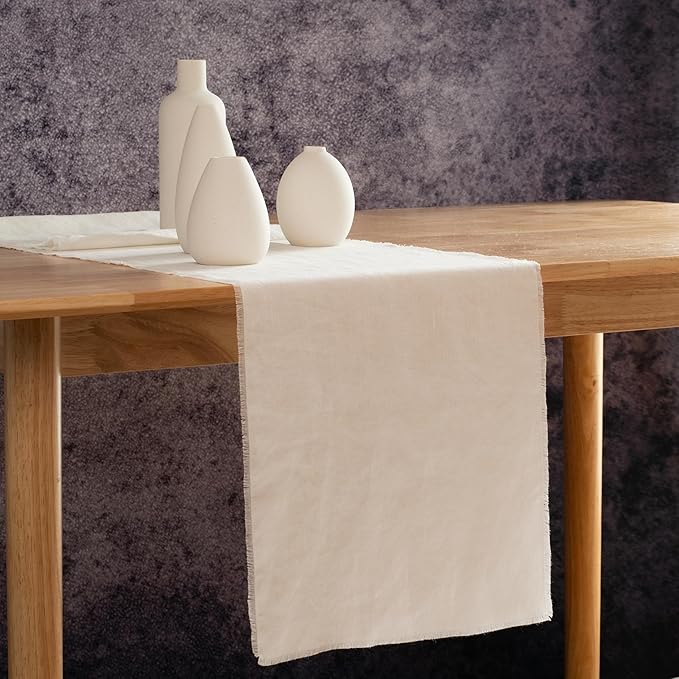 Table Runner with Fringe- 14x72 Inch Off White, 100% Pure Linen Table Runner for Chirstmas, Easter, Thanksgiving, Party, Wedding, Winter– Handmade