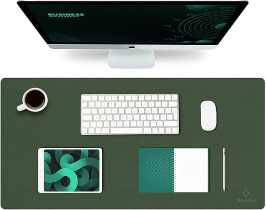 K KNODEL Large Office Leather Desk Mat, Mouse and Keyboard Pad, Computer and Laptop Mat, Desktop Protector and Cover, Writing Pad and Blotter (35.4"x17", Dark Green)