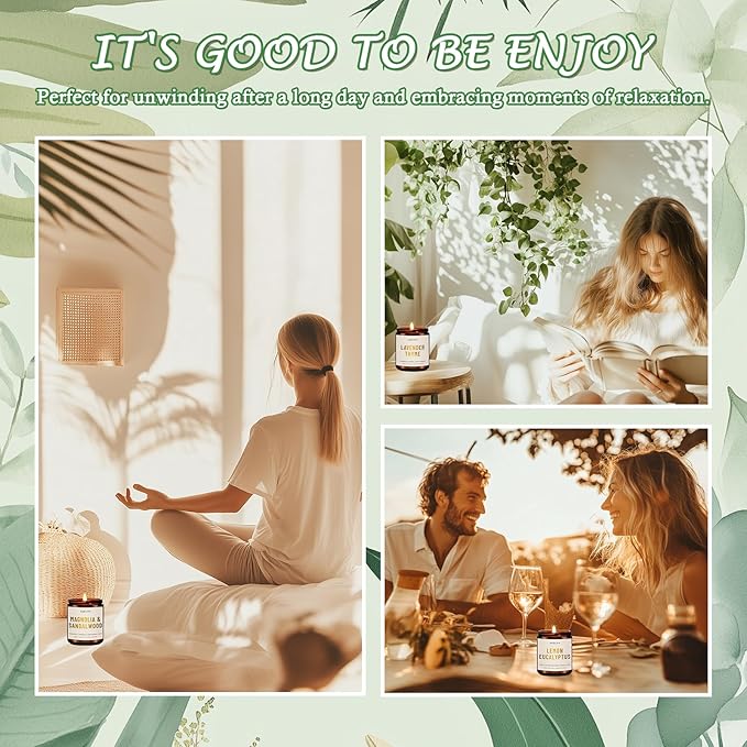 4 Pack Scented Candles Set | Scented Candles for Home, Candle Gifts for Women Men, Soy Candle for Home, Aromatherapy Gift of Amber Patchouli/Lemon Eucalyptus/Lavender/Sandalwood