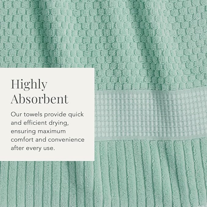 NY Loft 100% Cotton Bath Towel 4 Pack | Super Soft & Absorbent Quick-Dry Bath Towels 30" x 52" |Textured and Durable Cotton | Trinity Collection (4 Pack Bath Towel, Wasabi Green)