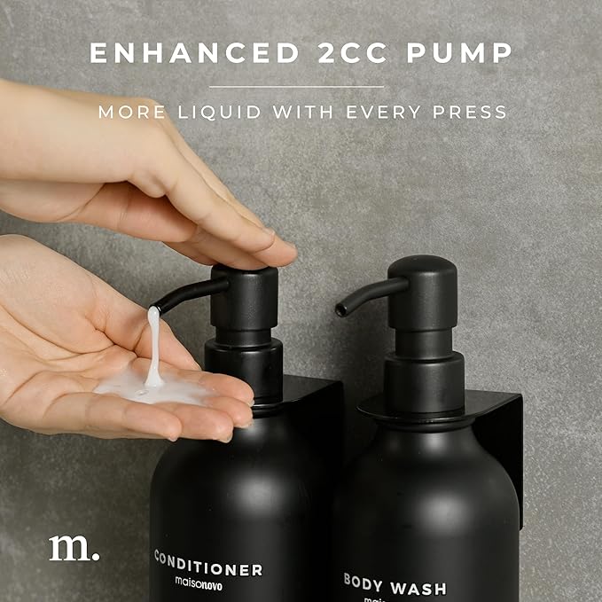 MaisoNovo Refillable Shampoo and Conditioner Bottles | 16.9 fl oz Set of 3 Black Plastic Bottles Black Pumps