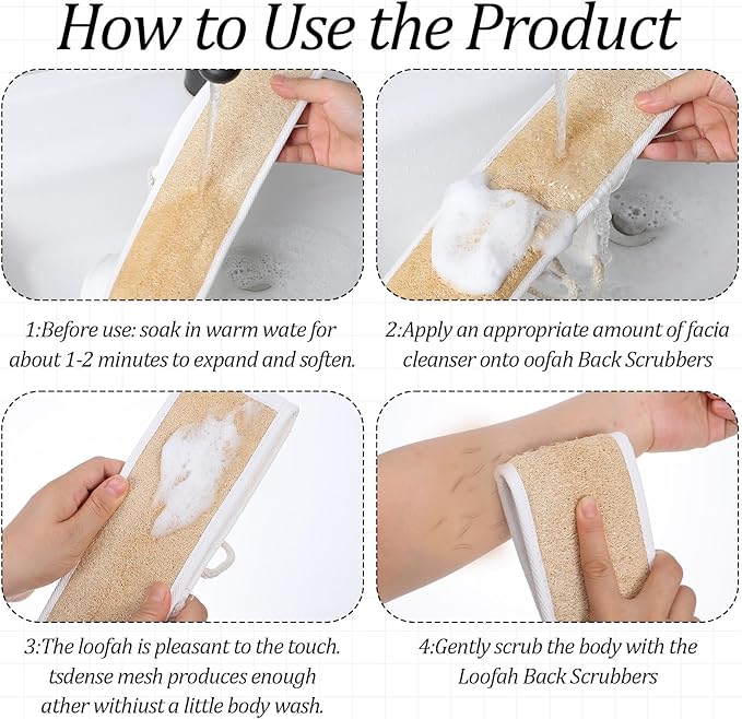 Natural Loofah Back Scrubber for Shower Back Exfoliator Luffa Exfoliating Bath Strap loofah Backs Scrubbers Baths Sponge Bath Shower Scrubber for Men and Women Deeply Clean Invigorate Your Skin