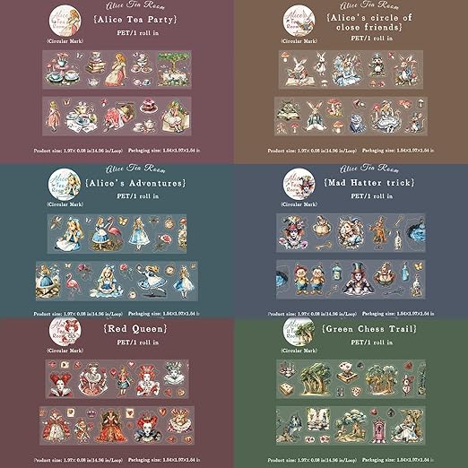 6 Rolls PET Tape Stickers for Journaling,Alice Fairy Washi Tape Stickers for Scrapbooking Supplies,Junk Journal,Phone Case,Photo Frame,Calendar,Cups(Spring)