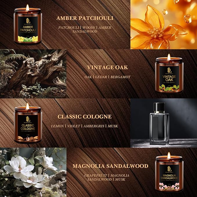 8 Pack Candles for Home Scented, Scented Candles Gifts Set for Women Men, 56 oz Soy Candle Set, Scents of Teakwood Mahogany/Smoke Vanilla/Cologne/Coffee/Patchouli Amber/Oak/Sandalwood/Cupcake