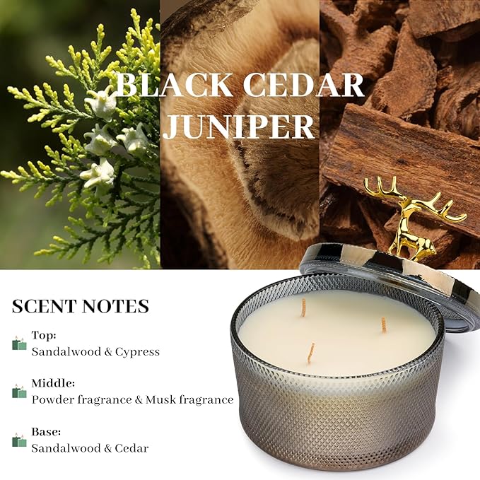 Sandalwood Scented Candle - 10.58 oz Natural Soy Wax with 3 Wicks, 50-Hour Burn Time Aromatherapy Candle for Home & Relaxation, Christmas Gift for Women & Men