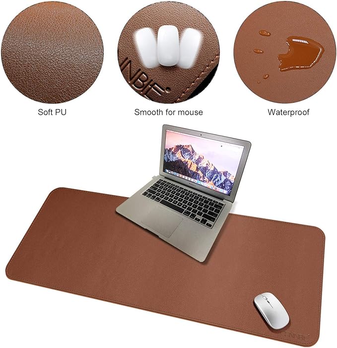 CENNBIE Leather Desk Mat, Extra Large Desk pad,Large Office Writing Desk Computer Leather Mat Mousepad,Waterproof - 39.3"x19.6" (Brown)